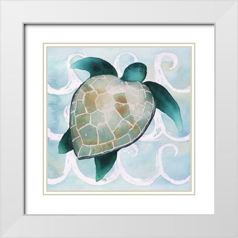 Sea Creatures on Waves III White Modern Wood Framed Art Print with Double Matting by Medley, Elizabeth