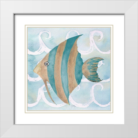 Sea Creatures on Waves IV White Modern Wood Framed Art Print with Double Matting by Medley, Elizabeth