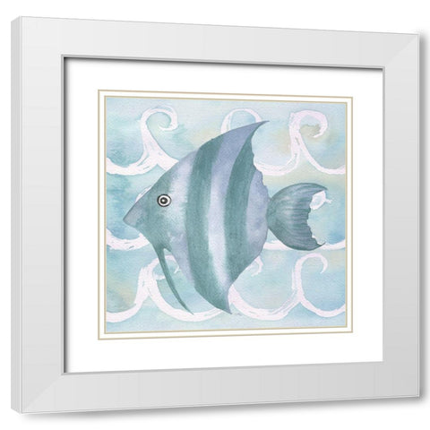Azure Sea Creatures IV White Modern Wood Framed Art Print with Double Matting by Medley, Elizabeth