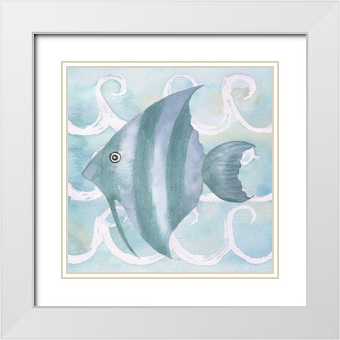 Azure Sea Creatures IV White Modern Wood Framed Art Print with Double Matting by Medley, Elizabeth