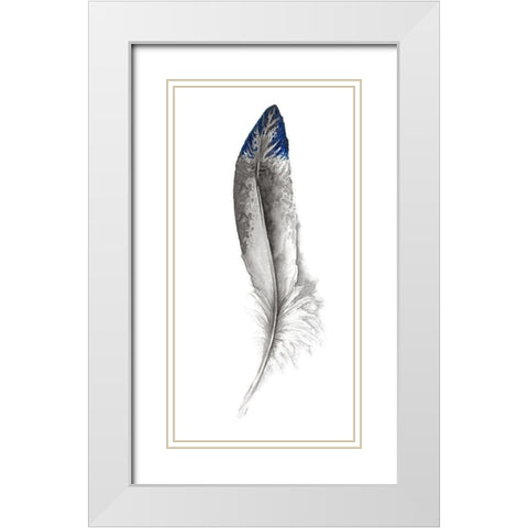 Royal Blue Tip Feather I White Modern Wood Framed Art Print with Double Matting by Diannart