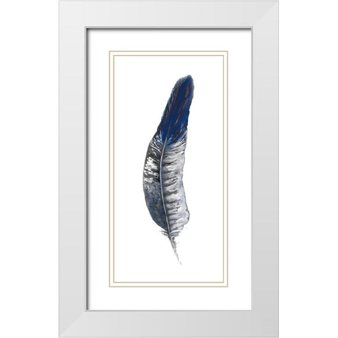 Royal Blue Tip Feather II White Modern Wood Framed Art Print with Double Matting by Diannart