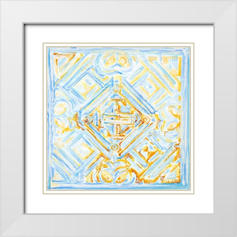 Dusk Blue Medallion II White Modern Wood Framed Art Print with Double Matting by Diannart