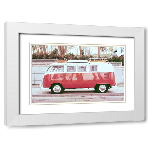 Beach Van White Modern Wood Framed Art Print with Double Matting by SD Graphics Studio