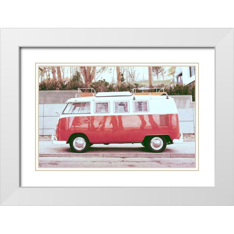 Beach Van White Modern Wood Framed Art Print with Double Matting by SD Graphics Studio