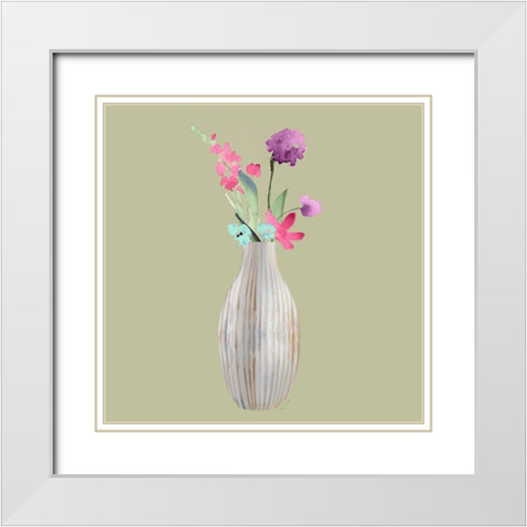 Floral In A Striped Vase II White Modern Wood Framed Art Print with Double Matting by Loreth, Lanie