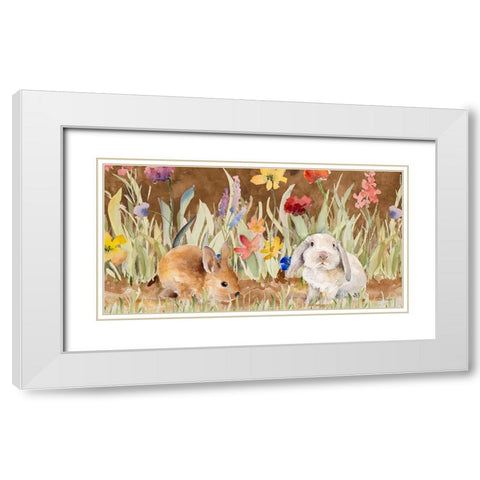 Bunnies Amongst The Wildflowers White Modern Wood Framed Art Print with Double Matting by Loreth, Lanie