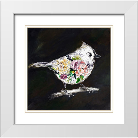 The Floral Bird II White Modern Wood Framed Art Print with Double Matting by Pinto, Patricia