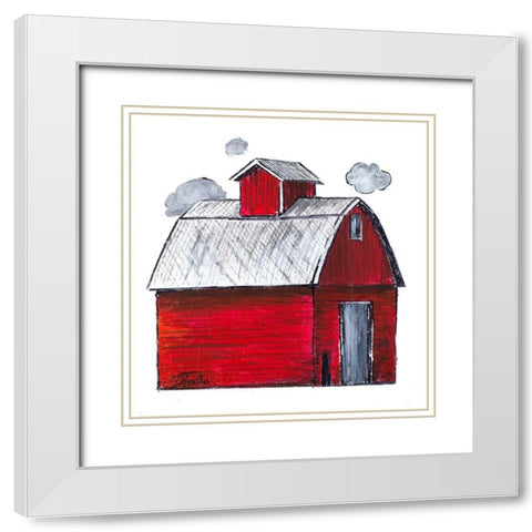 The Red Barn White Modern Wood Framed Art Print with Double Matting by Pinto, Patricia