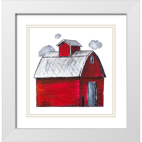 The Red Barn White Modern Wood Framed Art Print with Double Matting by Pinto, Patricia