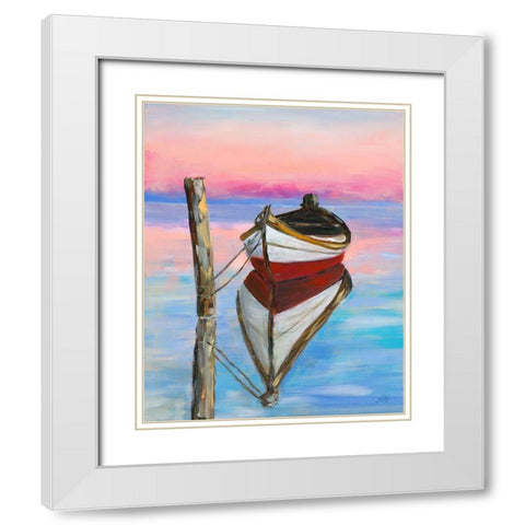 Canoe Reflection White Modern Wood Framed Art Print with Double Matting by DeRice, Julie