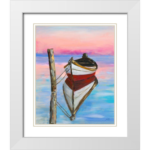 Canoe Reflection White Modern Wood Framed Art Print with Double Matting by DeRice, Julie