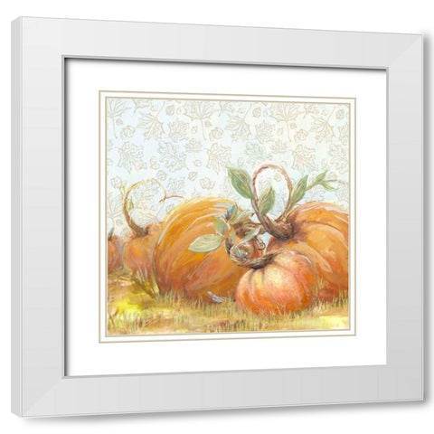 Autumn Pumpkin Patch I White Modern Wood Framed Art Print with Double Matting by Diannart