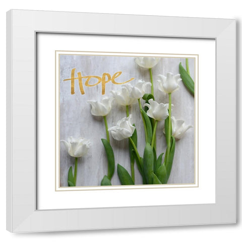 Hope Blooms (dark gold) White Modern Wood Framed Art Print with Double Matting by Gardner, sarah