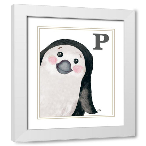 P is for Penguin White Modern Wood Framed Art Print with Double Matting by Medley, Elizabeth