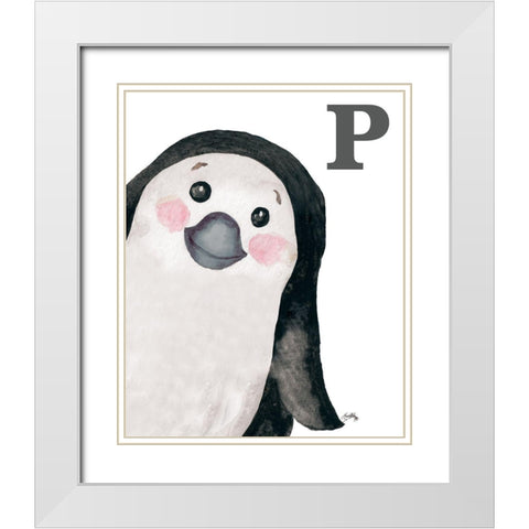 P is for Penguin White Modern Wood Framed Art Print with Double Matting by Medley, Elizabeth