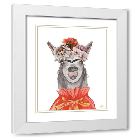 Llamas Findra White Modern Wood Framed Art Print with Double Matting by Medley, Elizabeth