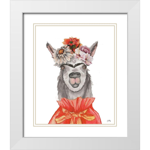 Llamas Findra White Modern Wood Framed Art Print with Double Matting by Medley, Elizabeth