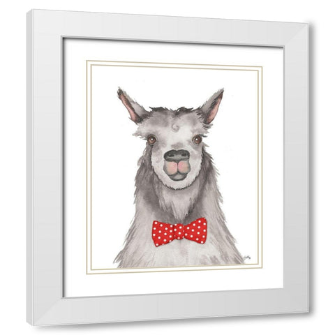 Llama with Red Dot Bow tie White Modern Wood Framed Art Print with Double Matting by Medley, Elizabeth