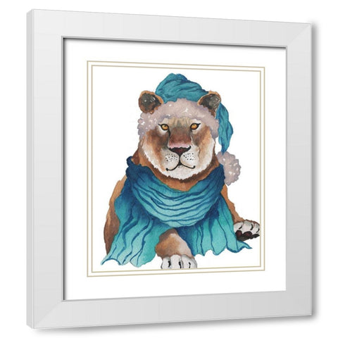 Friendly Holiday Tiger White Modern Wood Framed Art Print with Double Matting by Medley, Elizabeth