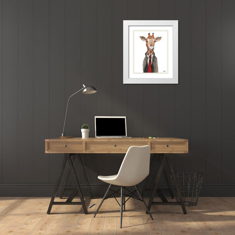 Gentleman Giraffe White Modern Wood Framed Art Print with Double Matting by Medley, Elizabeth
