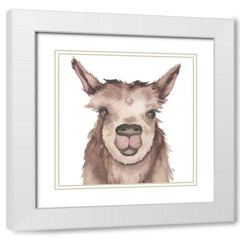 Llama White Modern Wood Framed Art Print with Double Matting by Medley, Elizabeth