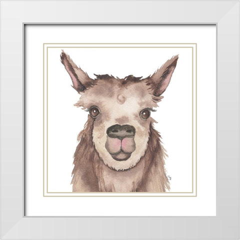 Llama White Modern Wood Framed Art Print with Double Matting by Medley, Elizabeth