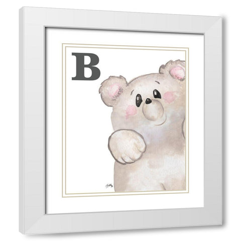 B is for Bear White Modern Wood Framed Art Print with Double Matting by Medley, Elizabeth