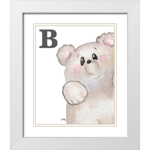 B is for Bear White Modern Wood Framed Art Print with Double Matting by Medley, Elizabeth