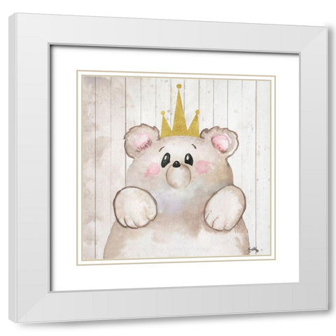 Princess Bear White Modern Wood Framed Art Print with Double Matting by Medley, Elizabeth