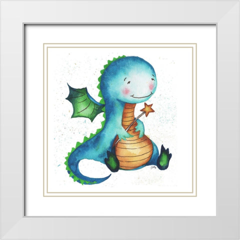 Friendly Dragon White Modern Wood Framed Art Print with Double Matting by Medley, Elizabeth