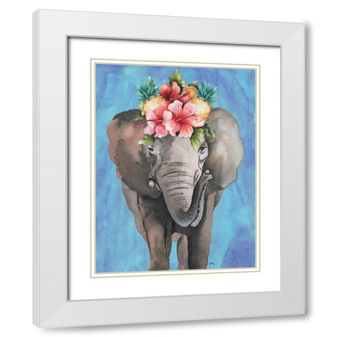 Tropical Elephant White Modern Wood Framed Art Print with Double Matting by Medley, Elizabeth