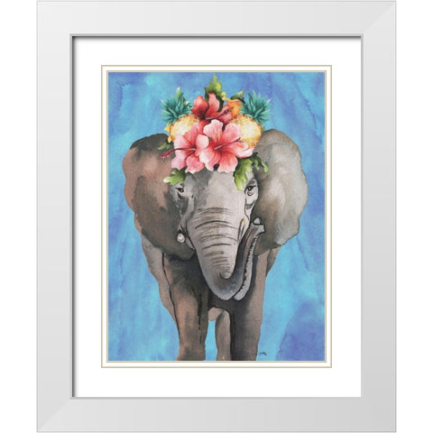 Tropical Elephant White Modern Wood Framed Art Print with Double Matting by Medley, Elizabeth