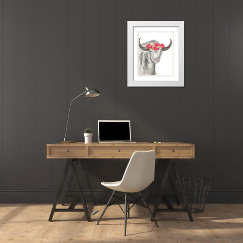 Floral Yak White Modern Wood Framed Art Print with Double Matting by Medley, Elizabeth