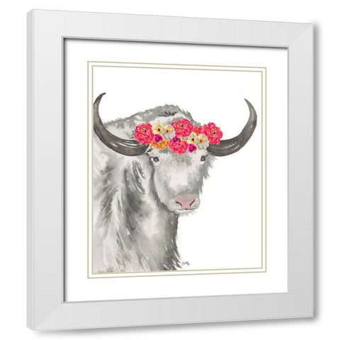 Floral Yak White Modern Wood Framed Art Print with Double Matting by Medley, Elizabeth