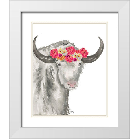 Floral Yak White Modern Wood Framed Art Print with Double Matting by Medley, Elizabeth