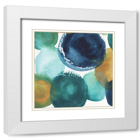 Teal Watermarks Square I White Modern Wood Framed Art Print with Double Matting by Medley, Elizabeth