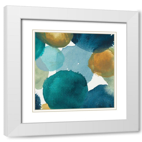 Teal Watermarks Square II White Modern Wood Framed Art Print with Double Matting by Medley, Elizabeth