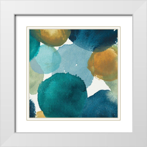 Teal Watermarks Square II White Modern Wood Framed Art Print with Double Matting by Medley, Elizabeth