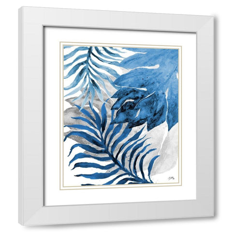 Blue Fern and Leaf II White Modern Wood Framed Art Print with Double Matting by Medley, Elizabeth