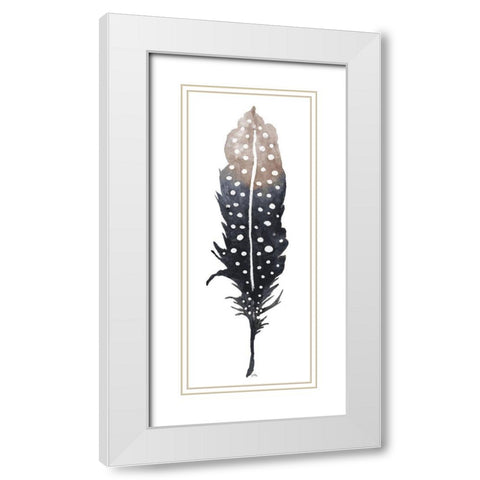 Dark Feather with Spots White Modern Wood Framed Art Print with Double Matting by Medley, Elizabeth