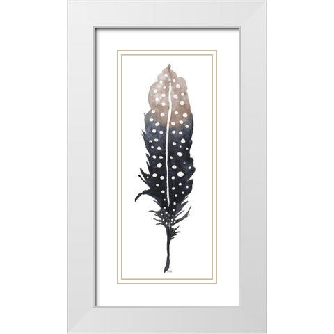 Dark Feather with Spots White Modern Wood Framed Art Print with Double Matting by Medley, Elizabeth