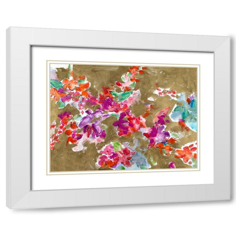 Spring Florals on Gold White Modern Wood Framed Art Print with Double Matting by Hewitt, L.