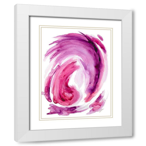 Pink Swirl I White Modern Wood Framed Art Print with Double Matting by Hewitt, L.