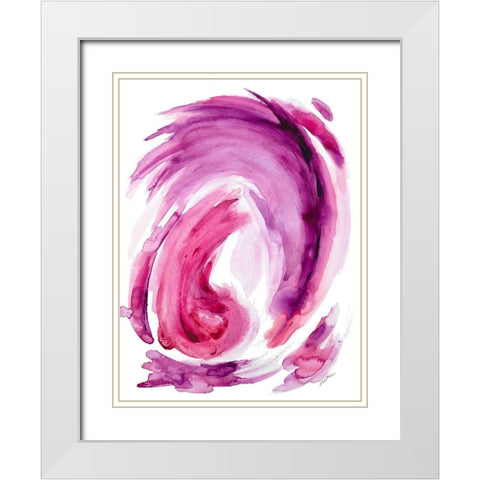 Pink Swirl I White Modern Wood Framed Art Print with Double Matting by Hewitt, L.