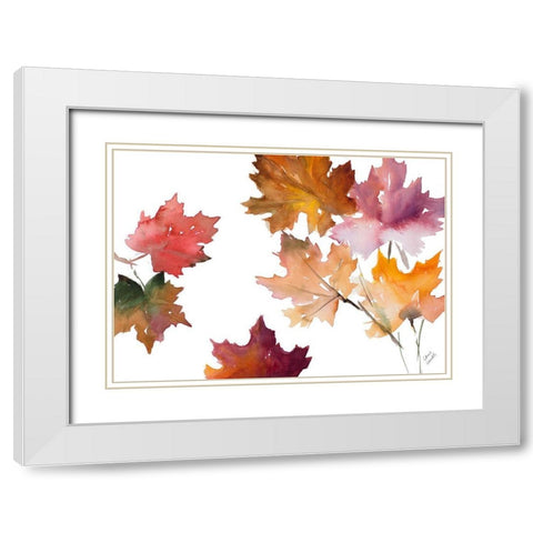 Harvest Leaves II White Modern Wood Framed Art Print with Double Matting by Loreth, Lanie