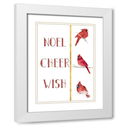 Peace Joy Merry Cardinals White Modern Wood Framed Art Print with Double Matting by Gaynor, Janice