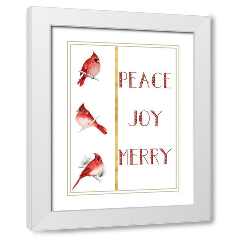 Peace Joy Merry Cardinals White Modern Wood Framed Art Print with Double Matting by Gaynor, Janice