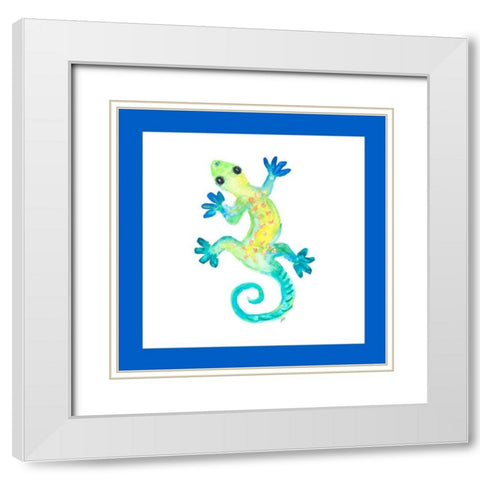 Watercolor Gecko Square II White Modern Wood Framed Art Print with Double Matting by DeRice, Julie