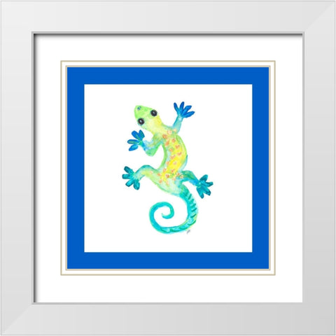 Watercolor Gecko Square II White Modern Wood Framed Art Print with Double Matting by DeRice, Julie
